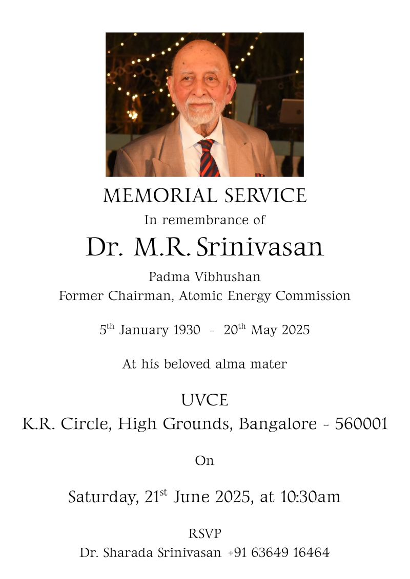 The memorial service of Dr MR Srinivasan