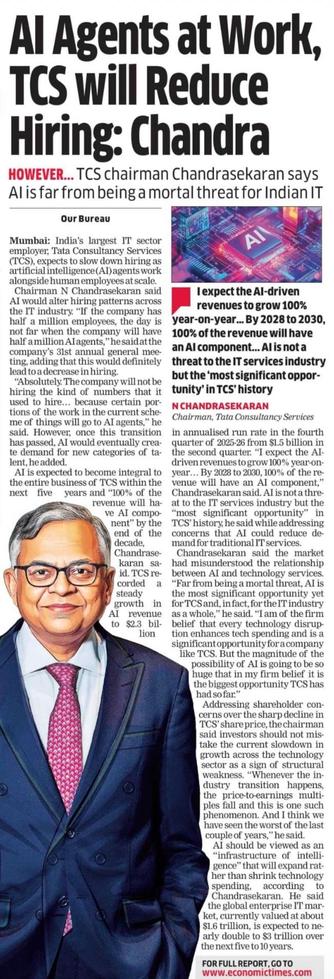 AI Agents at work ,TCS will reduce Hiring: Chandra